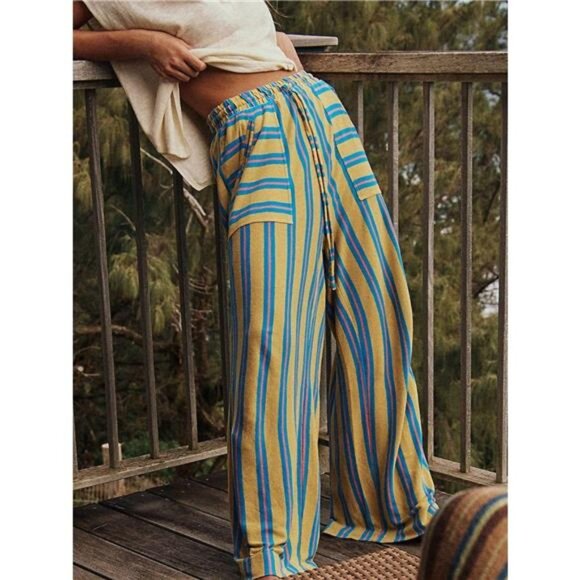 Striped Wide-Leg Drawstring Pants - Picture 12 of 13